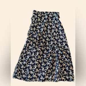 Navy Floral Midi Skirt